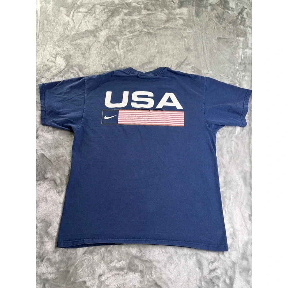 Vintage 90s Nike Men Size L T-Shirt Navy Blue USA Flag Graphic Made